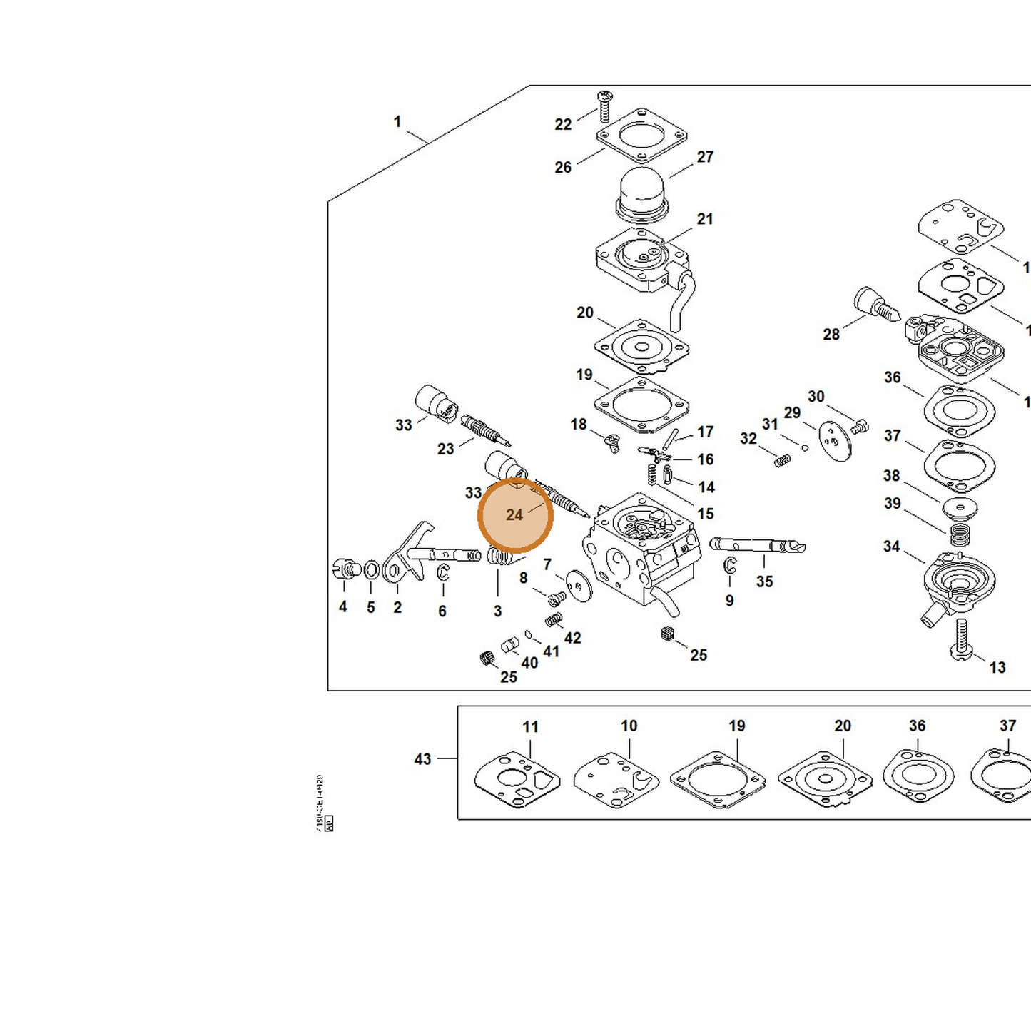 STIHL part 4180-122-6801 — IPL diagram snippet (6x zoom, amber highlight)
