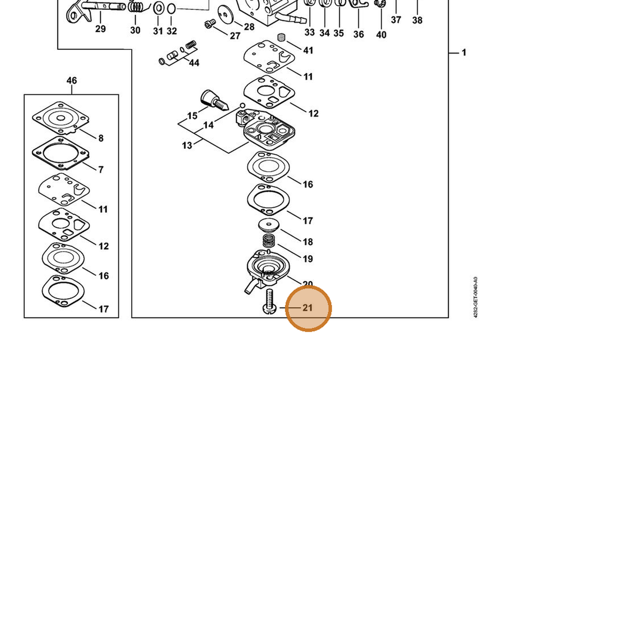 STIHL part 4180-122-7100 — IPL diagram snippet (6x zoom, amber highlight)