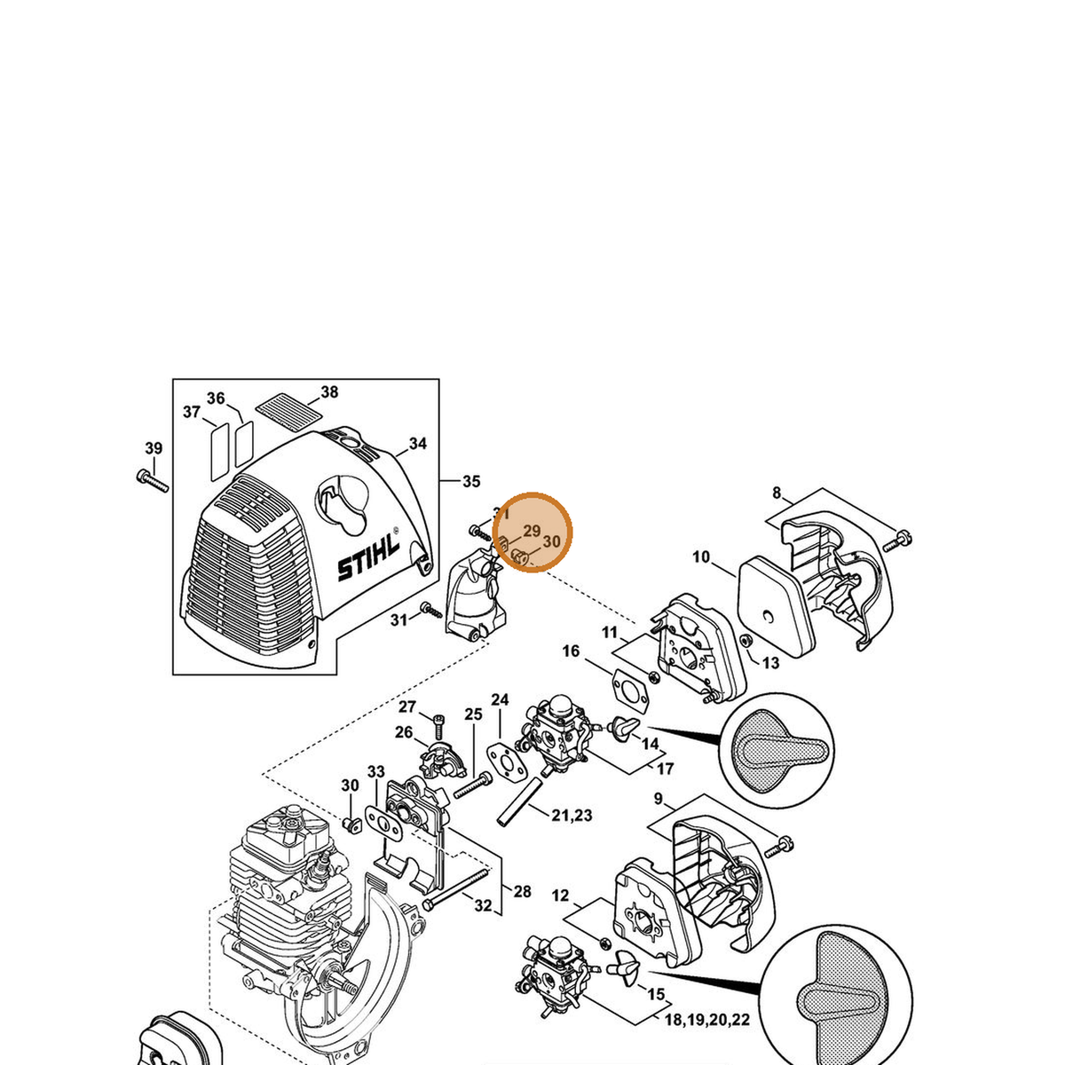 STIHL part 4180-123-0600 — IPL diagram snippet (6x zoom, amber highlight)