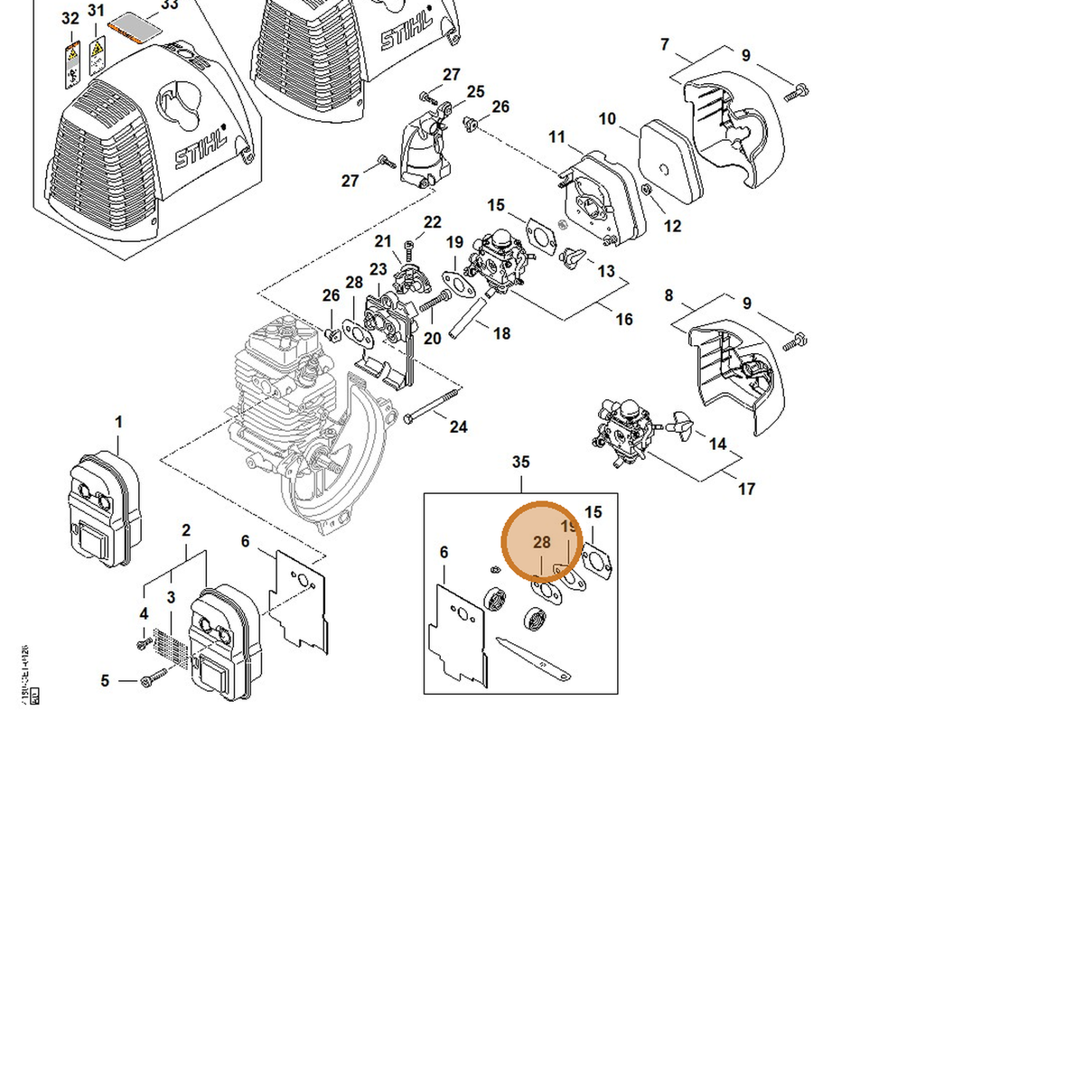 STIHL part 4180-129-0904 — IPL diagram snippet (6x zoom, amber highlight)