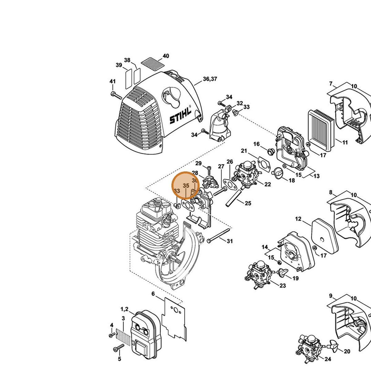 STIHL part 4180-129-0906 — IPL diagram snippet (6x zoom, amber highlight)