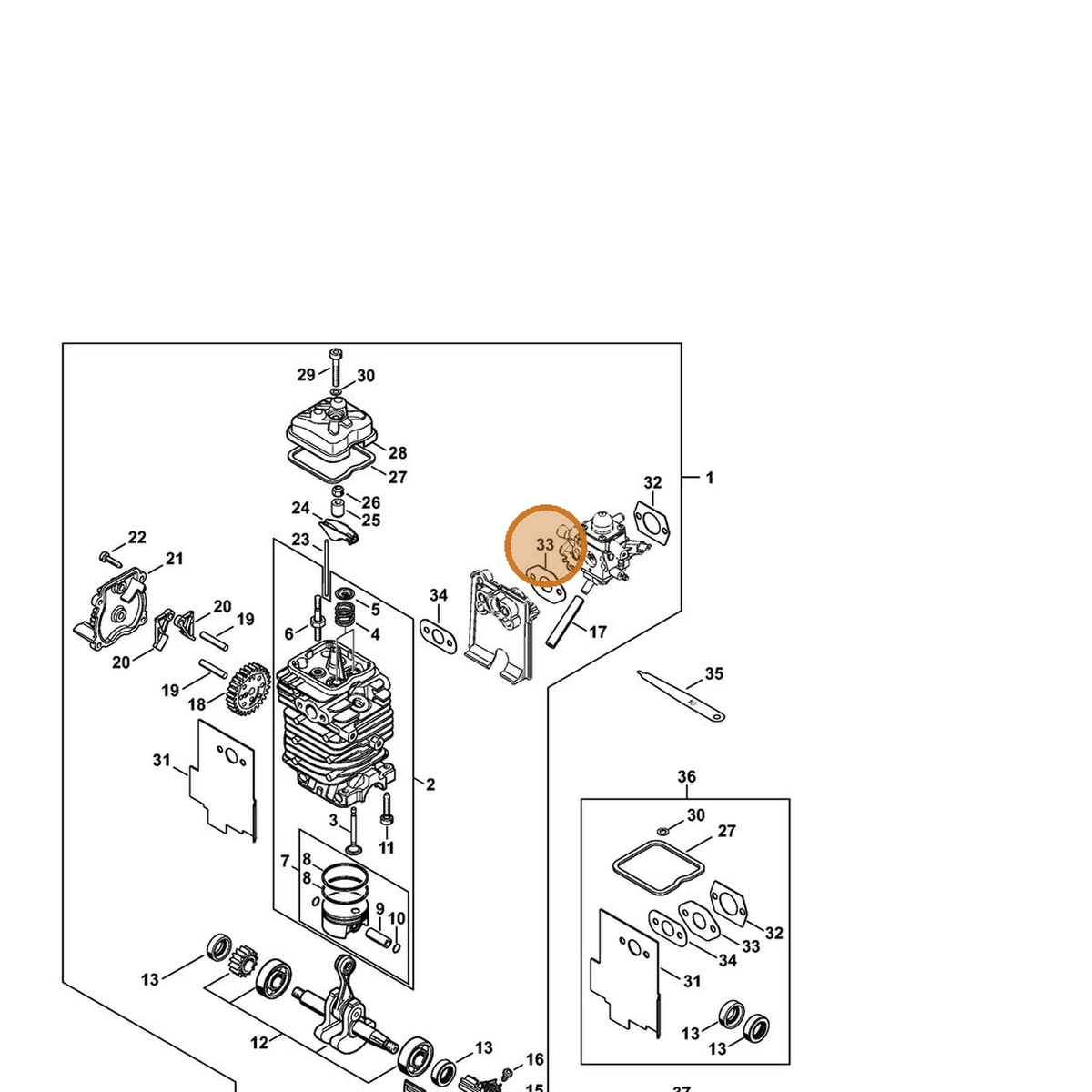 STIHL part 4180-129-0907 — IPL diagram snippet (6x zoom, amber highlight)