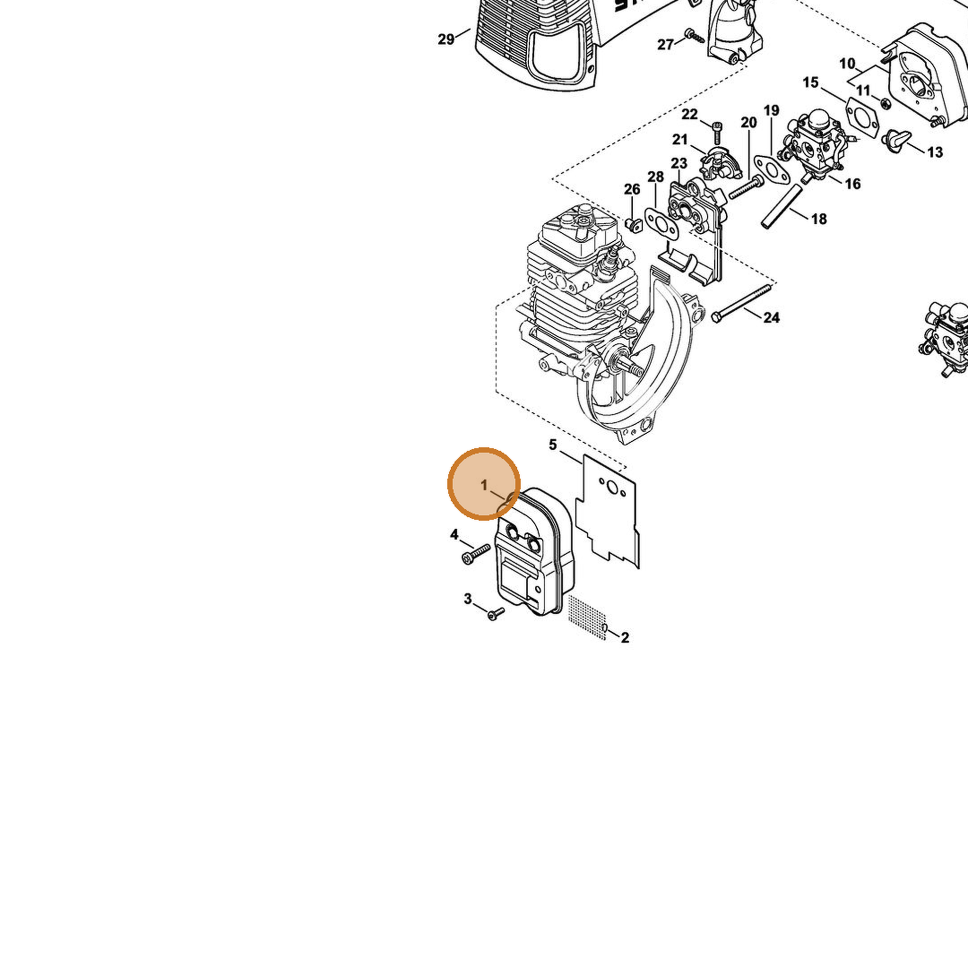 STIHL part 4180-140-0605 — IPL diagram snippet (6x zoom, amber highlight)