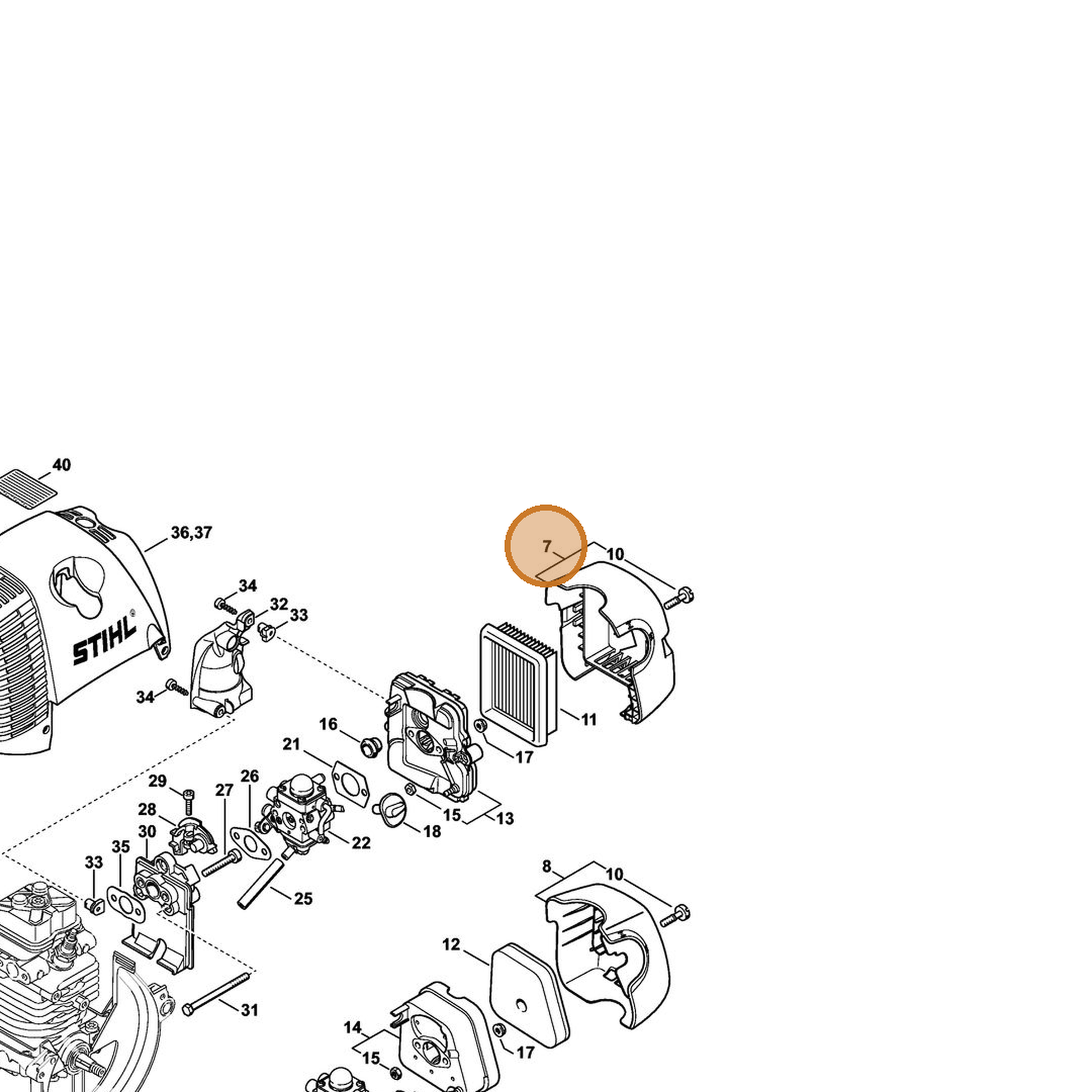 STIHL part 4180-140-1005 — IPL diagram snippet (6x zoom, amber highlight)