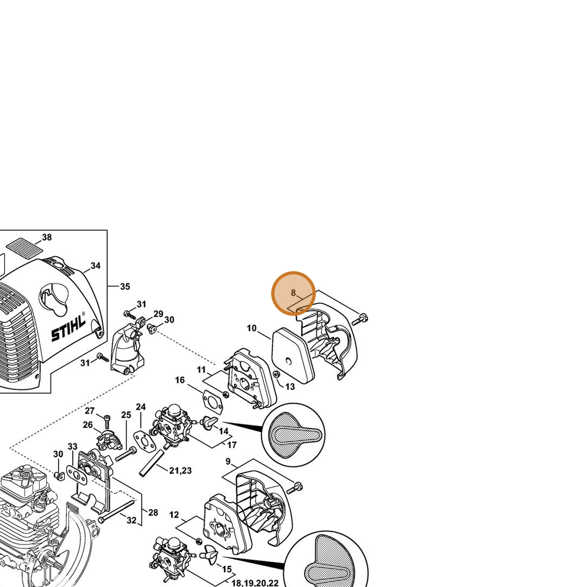 STIHL part 4180-140-1006 — IPL diagram snippet (6x zoom, amber highlight)