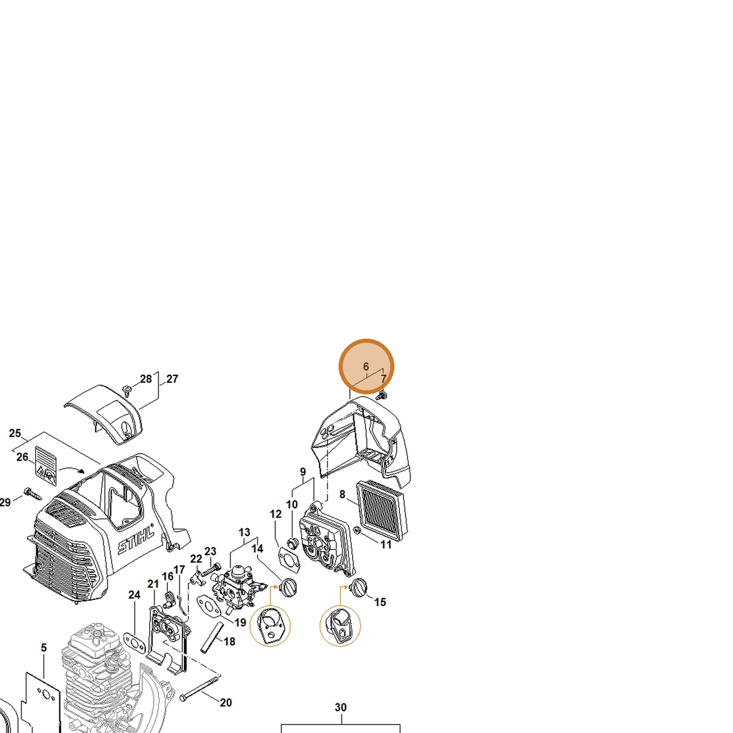 STIHL part 4180-140-1009 — IPL diagram snippet (6x zoom, amber highlight)