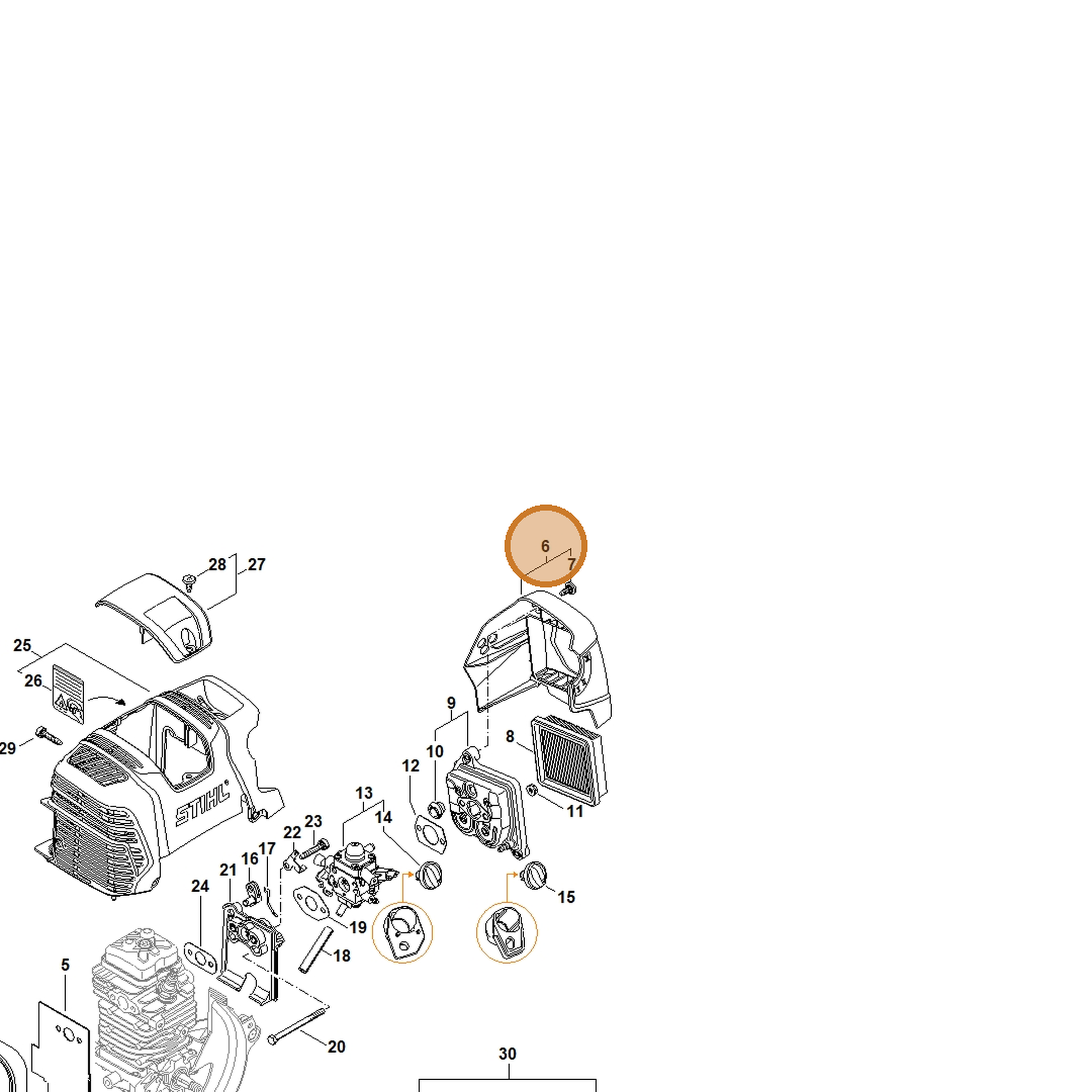 STIHL part 4180-140-1009 — IPL diagram snippet (6x zoom, amber highlight)