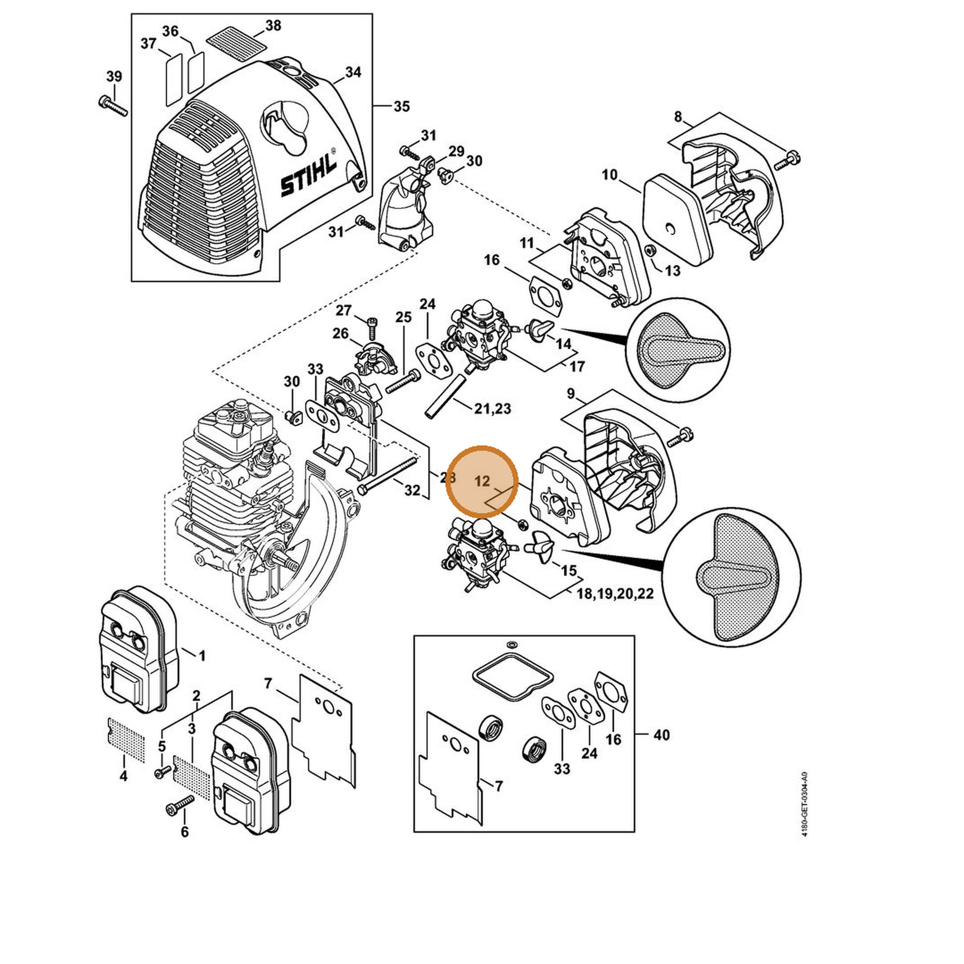 STIHL part 4180-140-2800 — IPL diagram snippet (6x zoom, amber highlight)