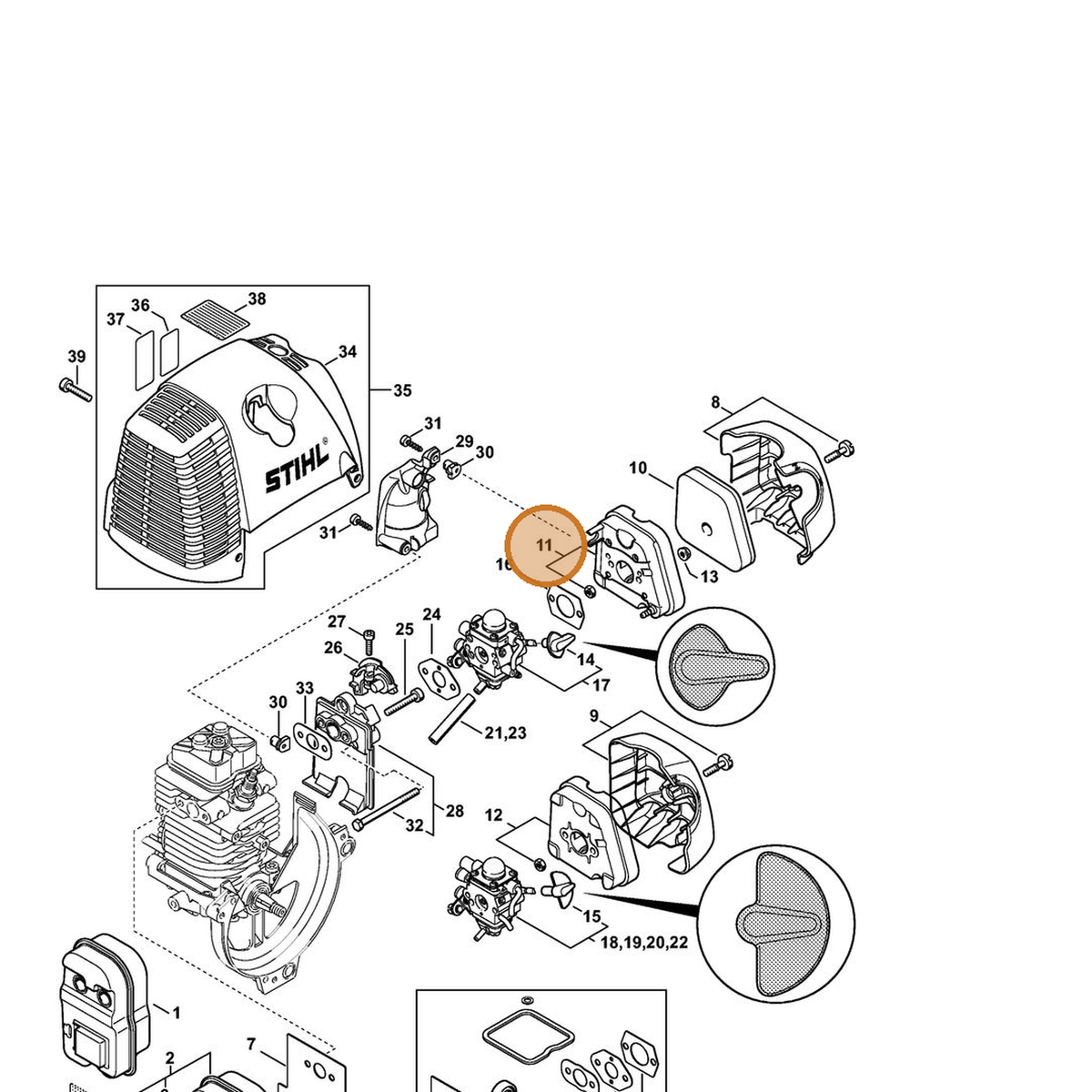 STIHL part 4180-140-2805 — IPL diagram snippet (6x zoom, amber highlight)