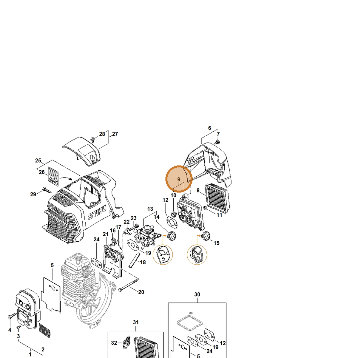 STIHL part 4180-140-2807 — IPL diagram snippet (6x zoom, amber highlight)