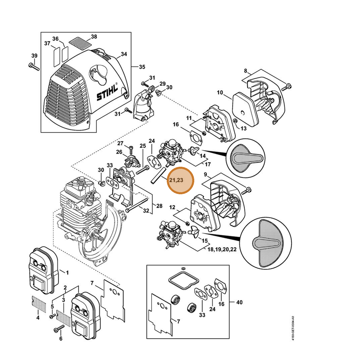 STIHL part 4180-141-8600 — IPL diagram snippet (6x zoom, amber highlight)
