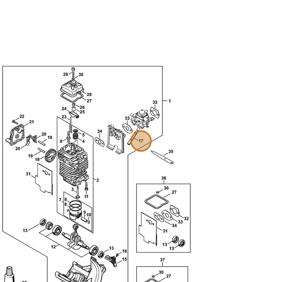 STIHL part 4180-141-8602 — IPL diagram snippet (6x zoom, amber highlight)
