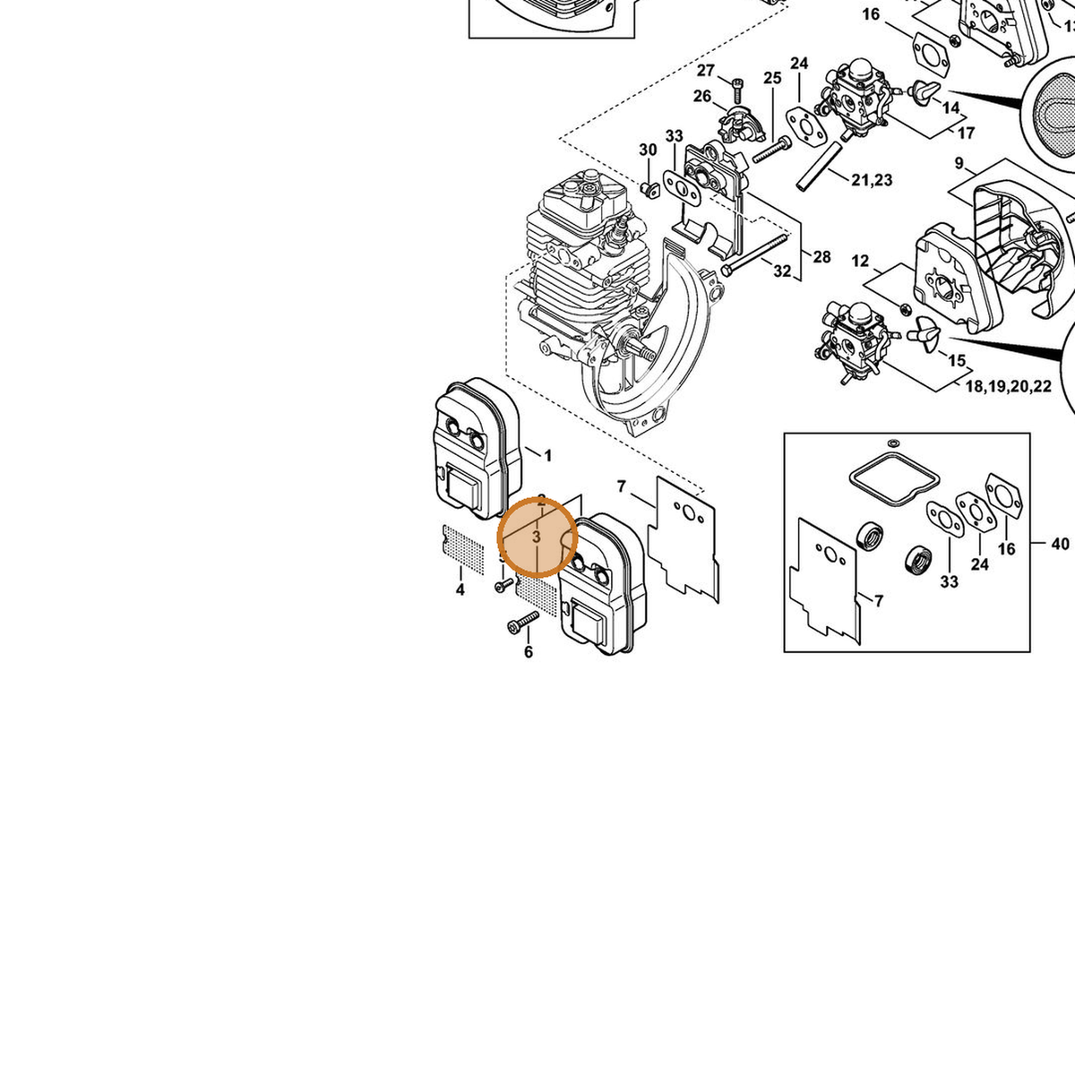 STIHL part 4180-141-9001 — IPL diagram snippet (6x zoom, amber highlight)