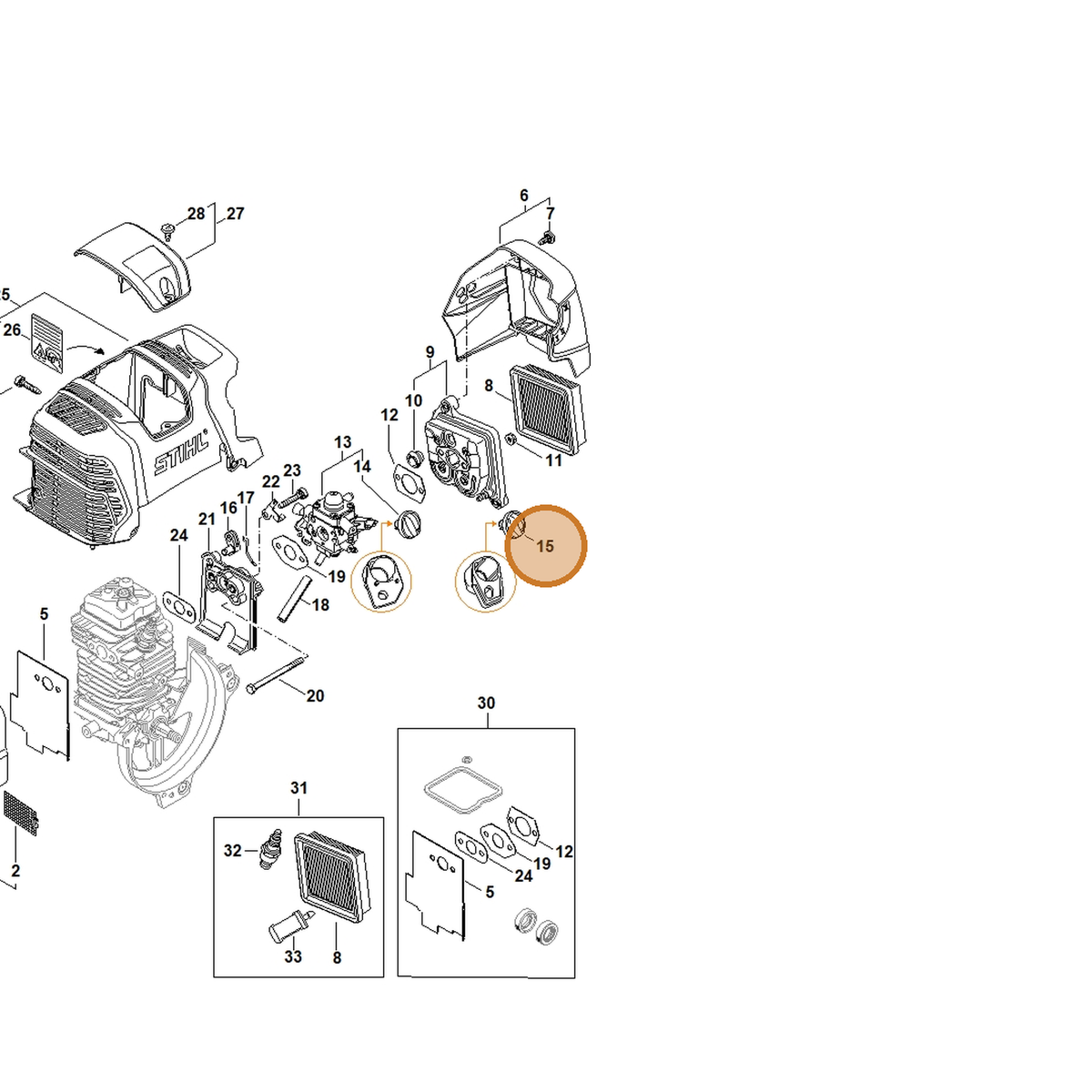 STIHL part 4180-180-9500 — IPL diagram snippet (6x zoom, amber highlight)