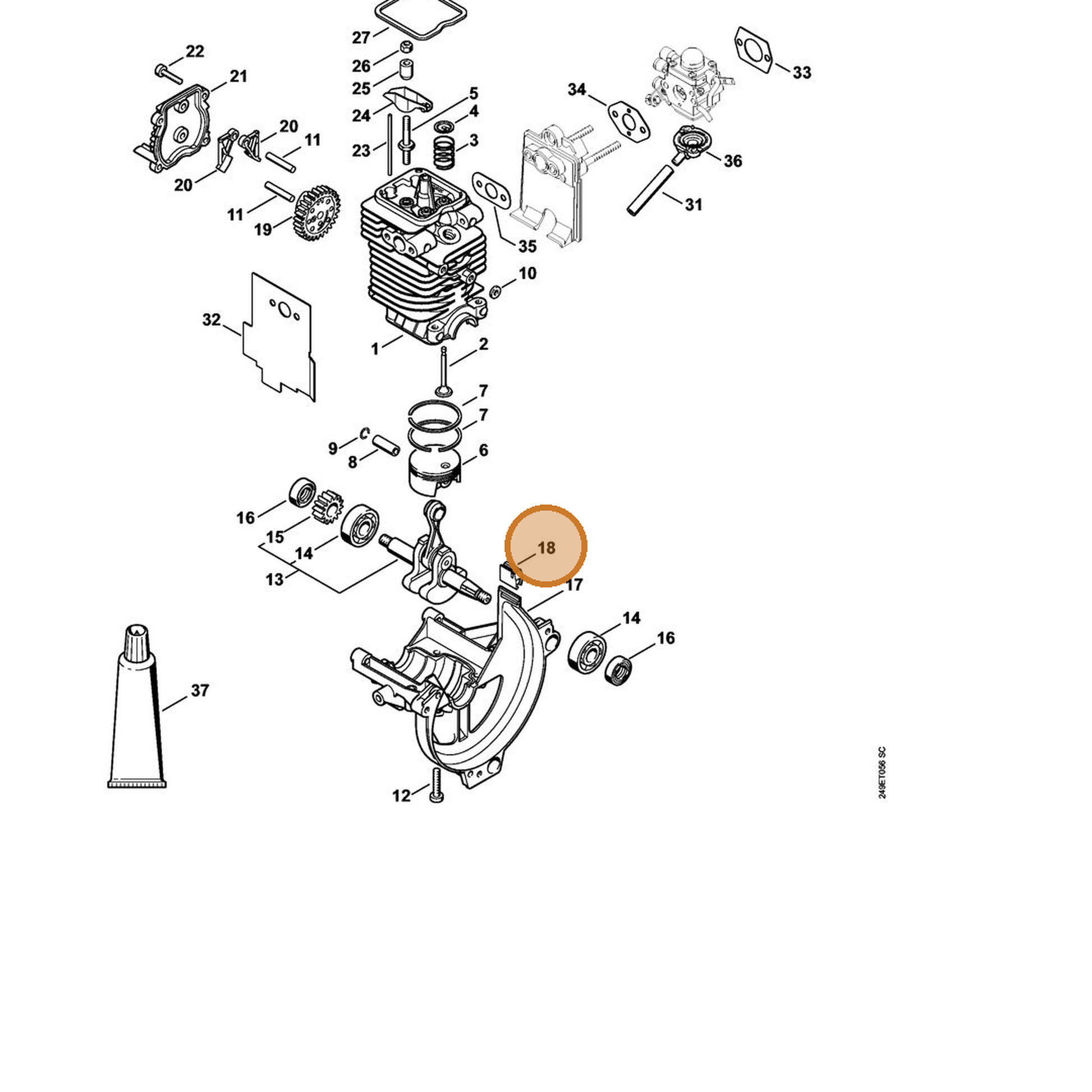 STIHL part 4180-182-0700 — IPL diagram snippet (6x zoom, amber highlight)