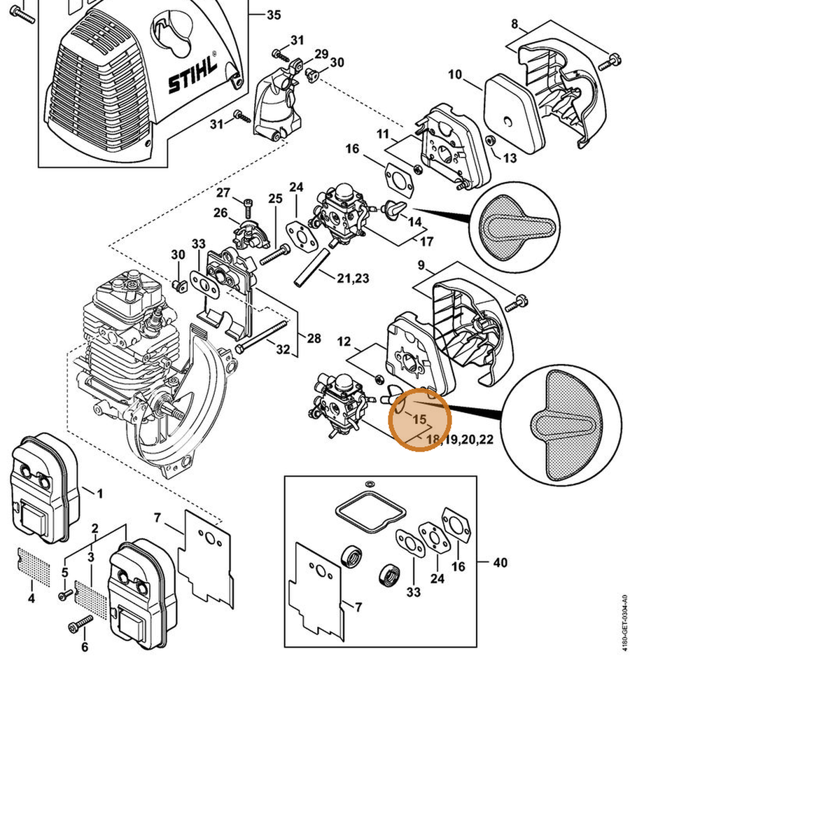 STIHL part 4180-182-9500 — IPL diagram snippet (6x zoom, amber highlight)