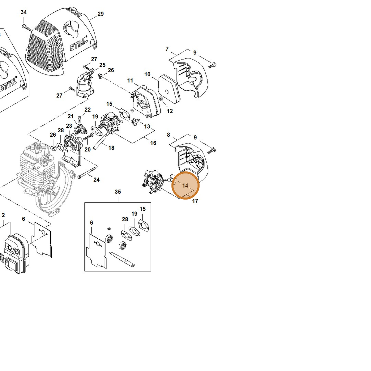 STIHL part 4180-182-9501 — IPL diagram snippet (6x zoom, amber highlight)