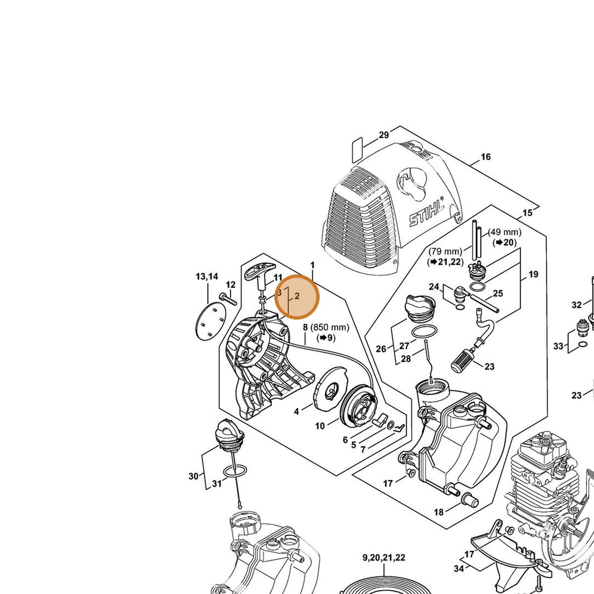 STIHL part 4180-190-0400 — IPL diagram snippet (6x zoom, amber highlight)