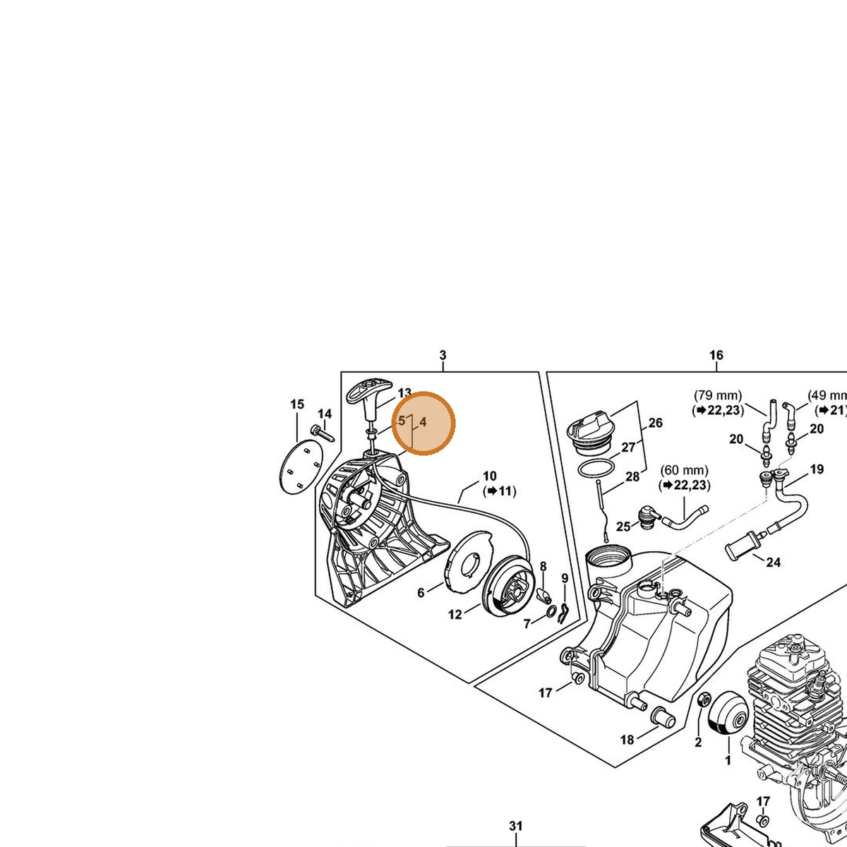 STIHL part 4180-190-0401 — IPL diagram snippet (6x zoom, amber highlight)
