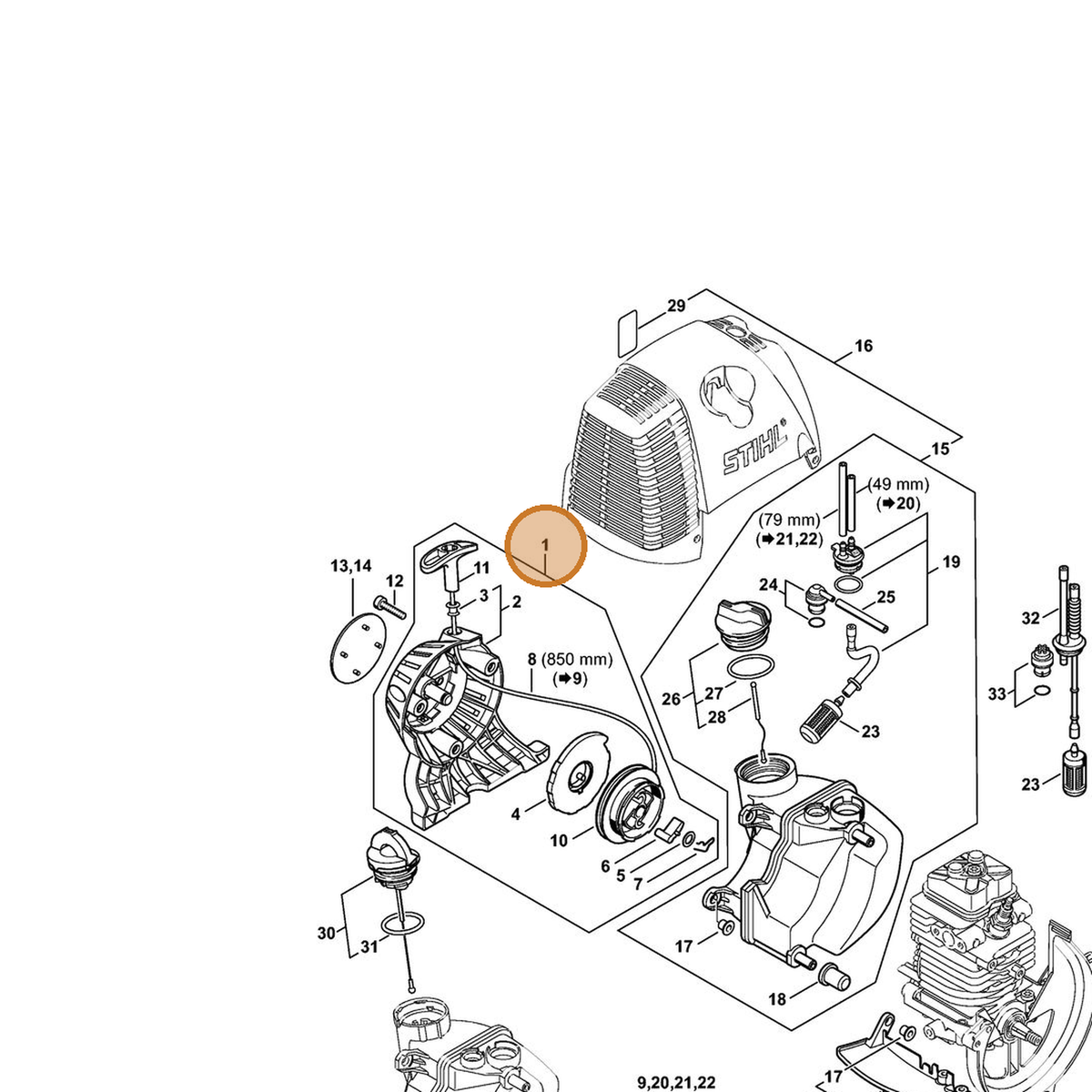 STIHL part 4180-190-4000 — IPL diagram snippet (6x zoom, amber highlight)