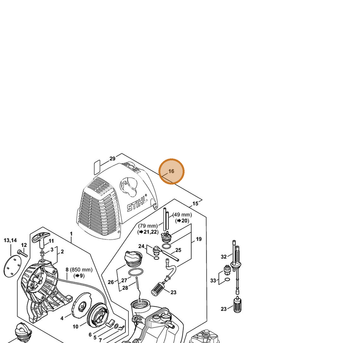 STIHL part 4180-350-0419 — IPL diagram snippet (6x zoom, amber highlight)