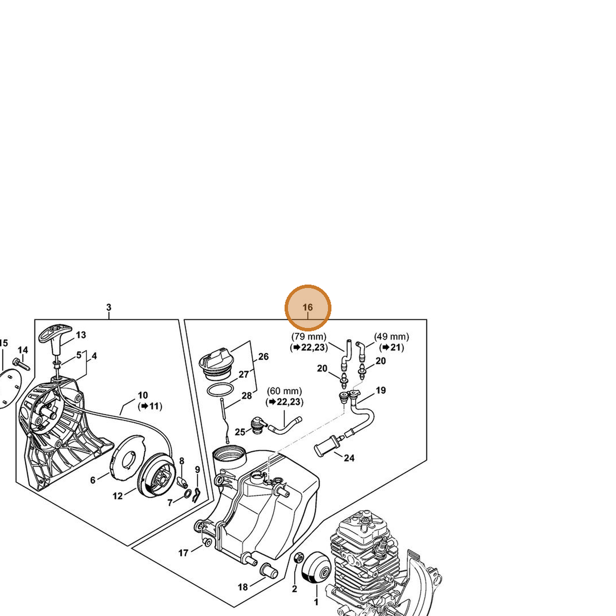 STIHL part 4180-350-0434 — IPL diagram snippet (6x zoom, amber highlight)
