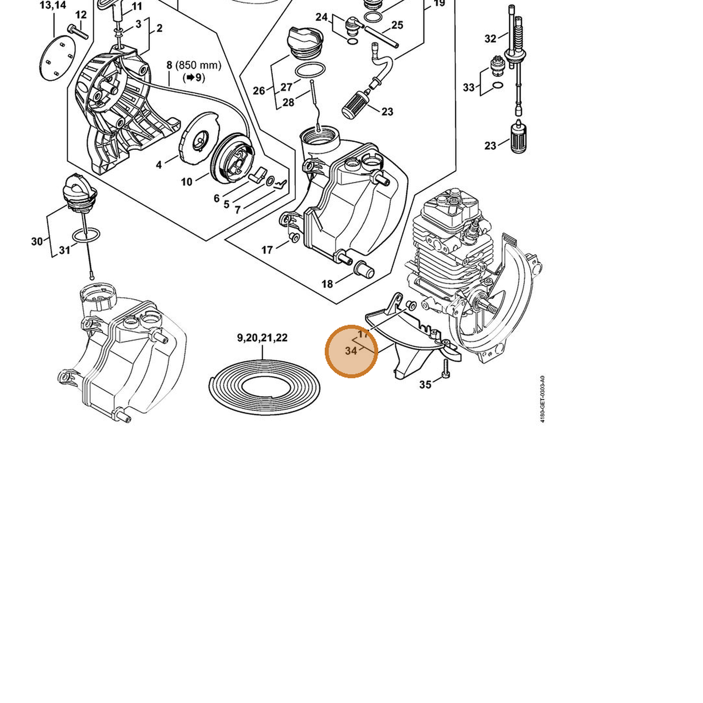 STIHL part 4180-350-6501 — IPL diagram snippet (6x zoom, amber highlight)