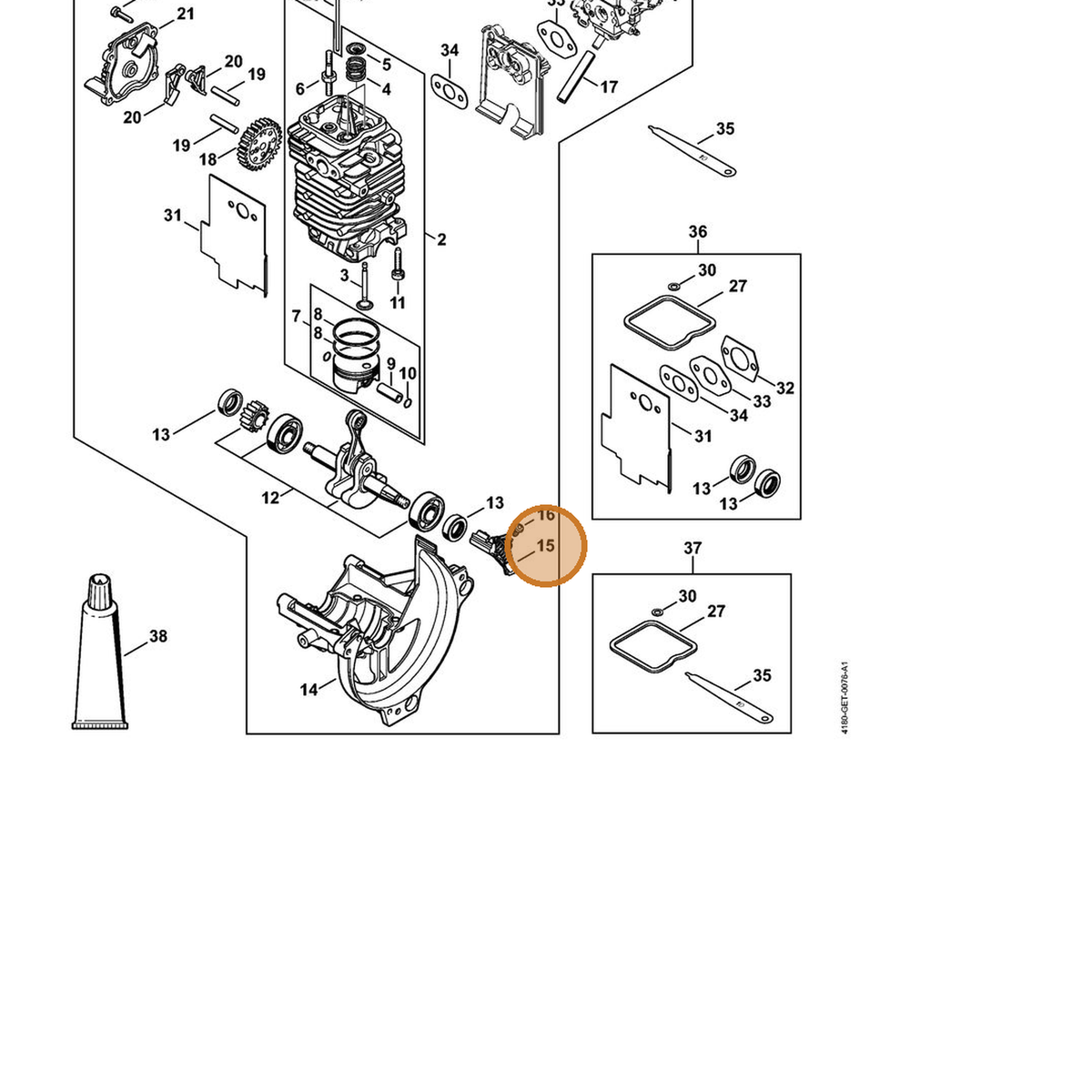 STIHL part 4180-448-1201 — IPL diagram snippet (6x zoom, amber highlight)