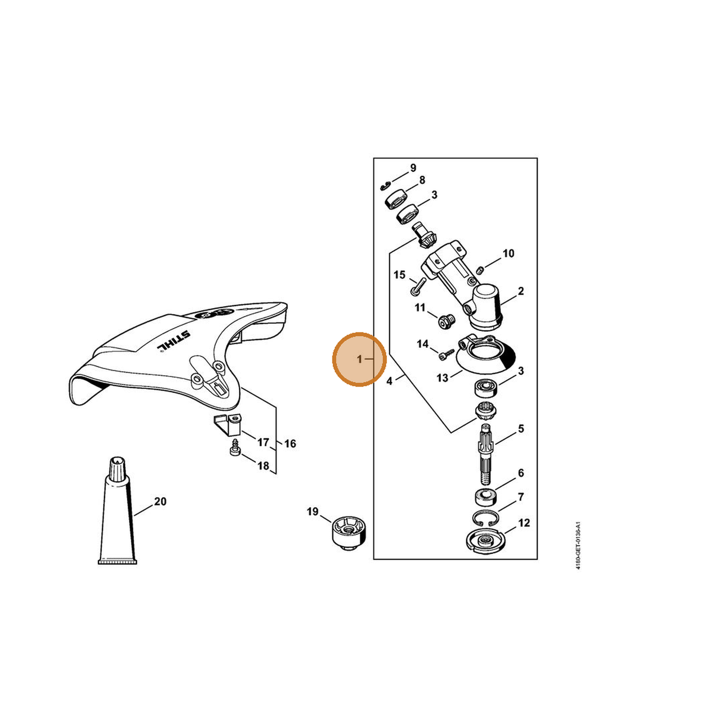 STIHL part 4180-640-0115 — IPL diagram snippet (6x zoom, amber highlight)
