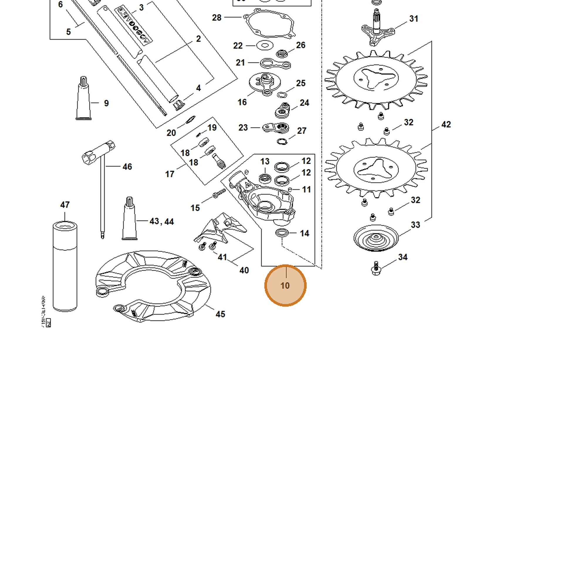 STIHL part 4180-640-0500 — IPL diagram snippet (6x zoom, amber highlight)