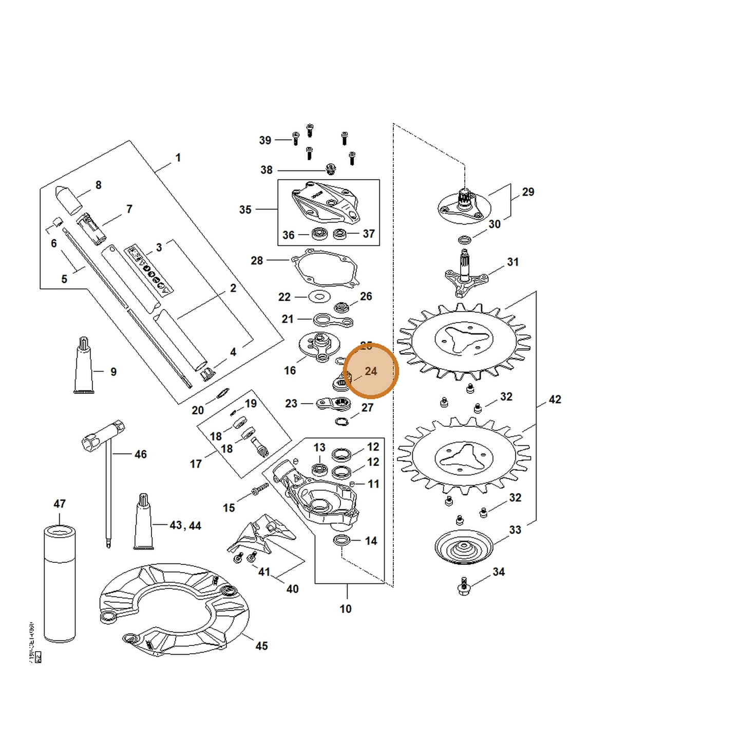 STIHL part 4180-643-0101 — IPL diagram snippet (6x zoom, amber highlight)