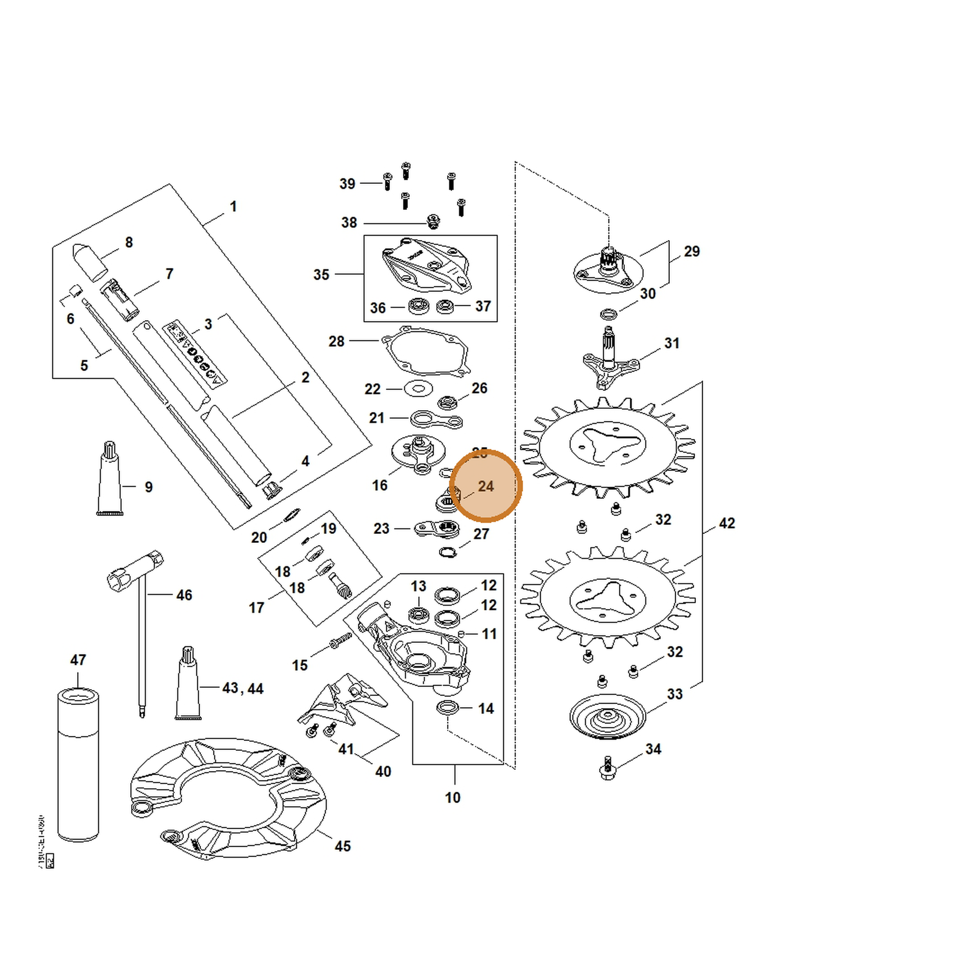 STIHL part 4180-643-0101 — IPL diagram snippet (6x zoom, amber highlight)