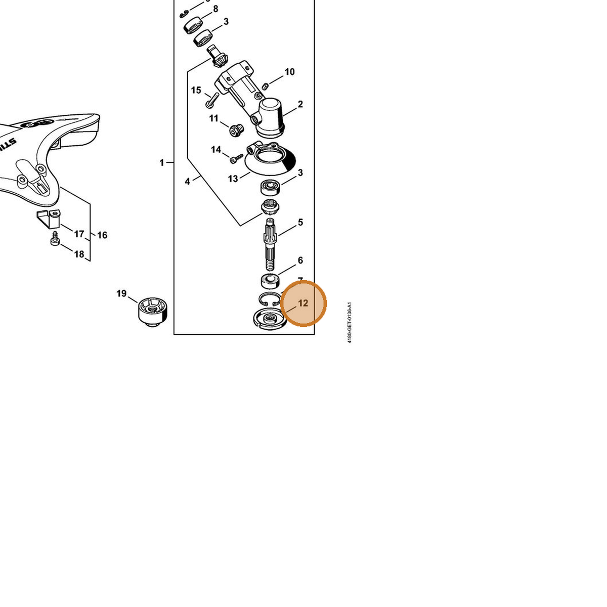 STIHL part 4180-713-1502 — IPL diagram snippet (6x zoom, amber highlight)