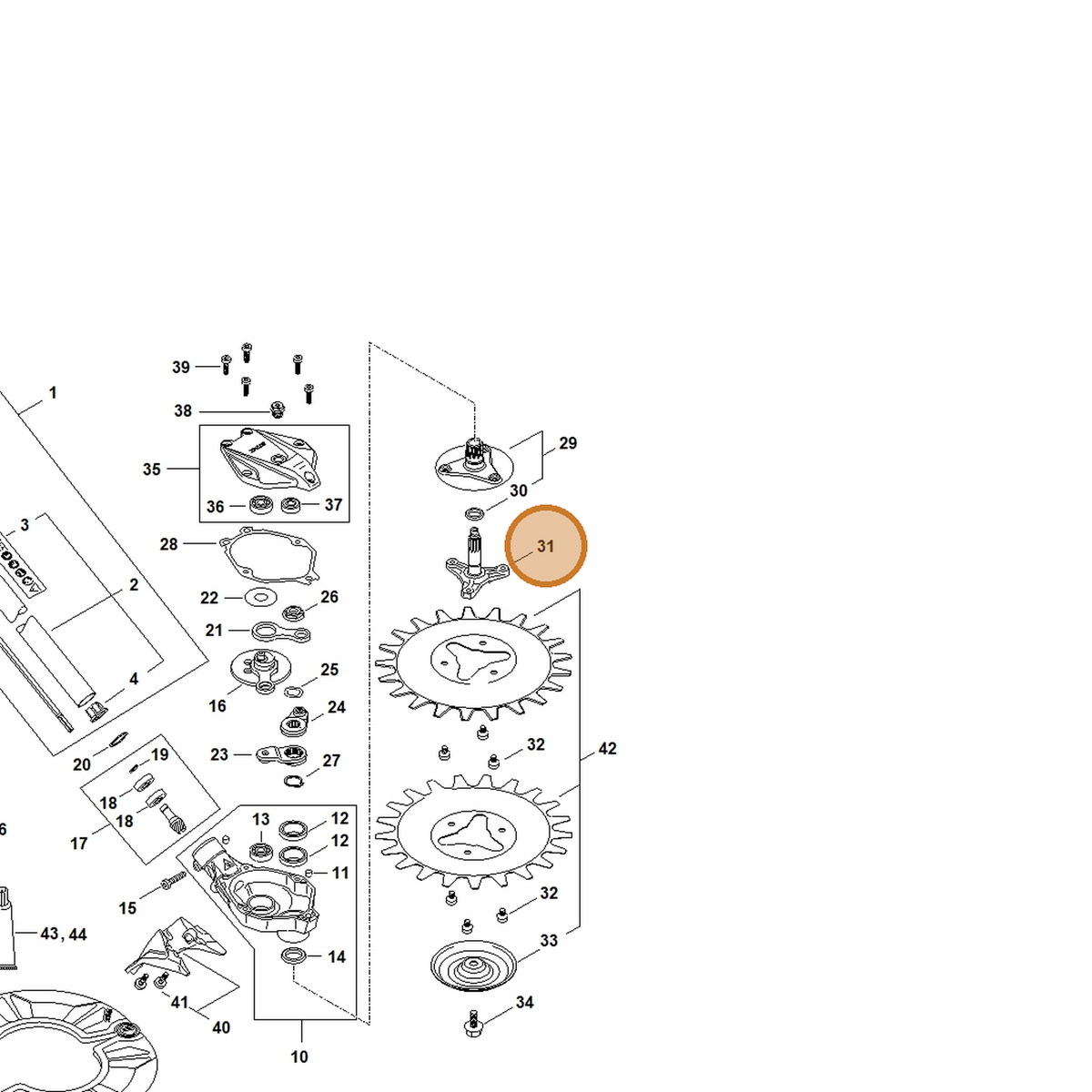STIHL part 4180-713-4802 — IPL diagram snippet (6x zoom, amber highlight)