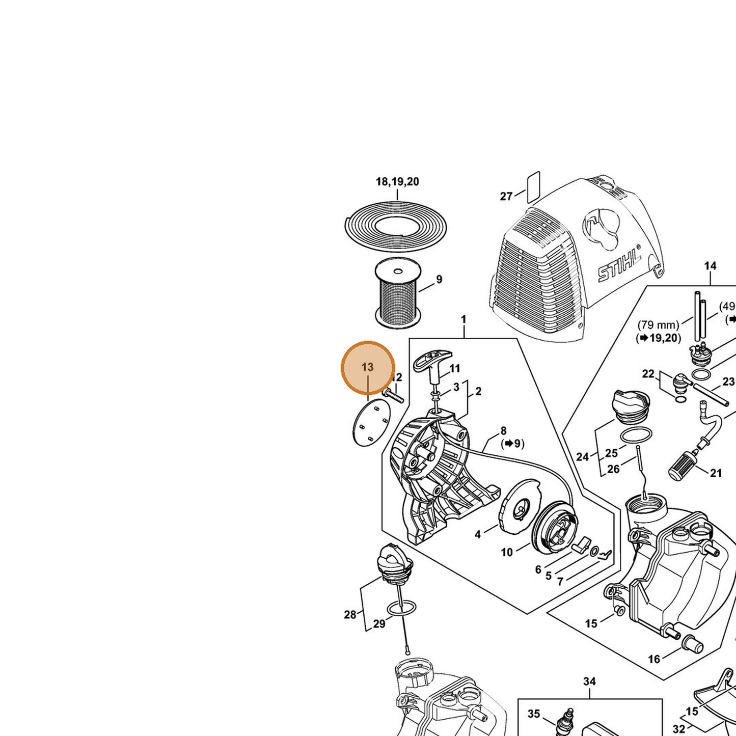 STIHL part 4180-967-1510 — IPL diagram snippet (6x zoom, amber highlight)