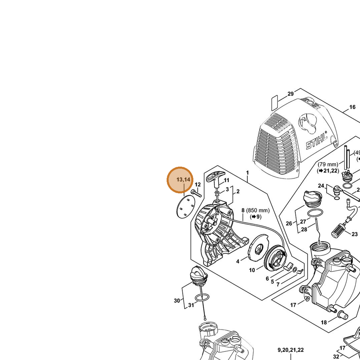 STIHL part 4180-967-1528 — IPL diagram snippet (6x zoom, amber highlight)