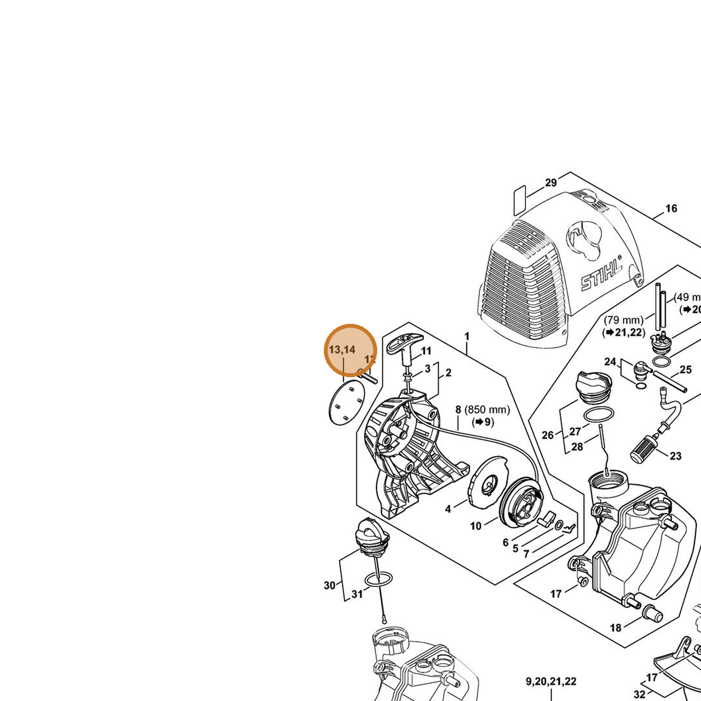 STIHL part 4180-967-1529 — IPL diagram snippet (6x zoom, amber highlight)