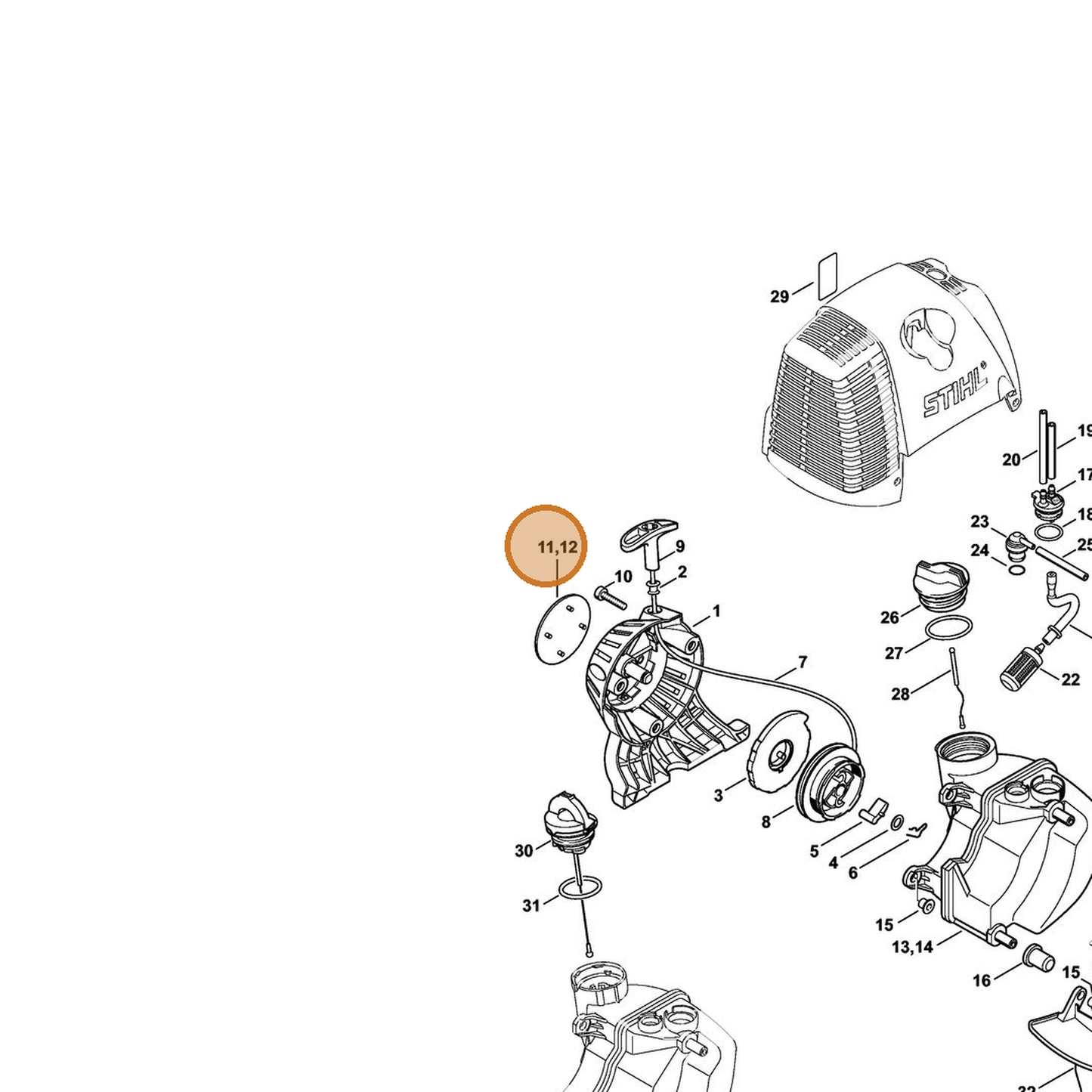 STIHL part 4180-967-1535 — IPL diagram snippet (6x zoom, amber highlight)