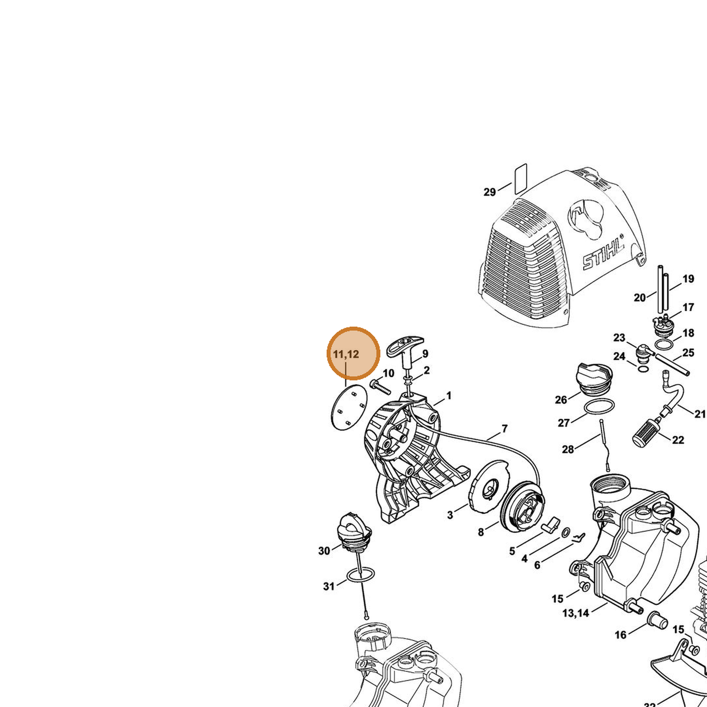 STIHL part 4180-967-1536 — IPL diagram snippet (6x zoom, amber highlight)