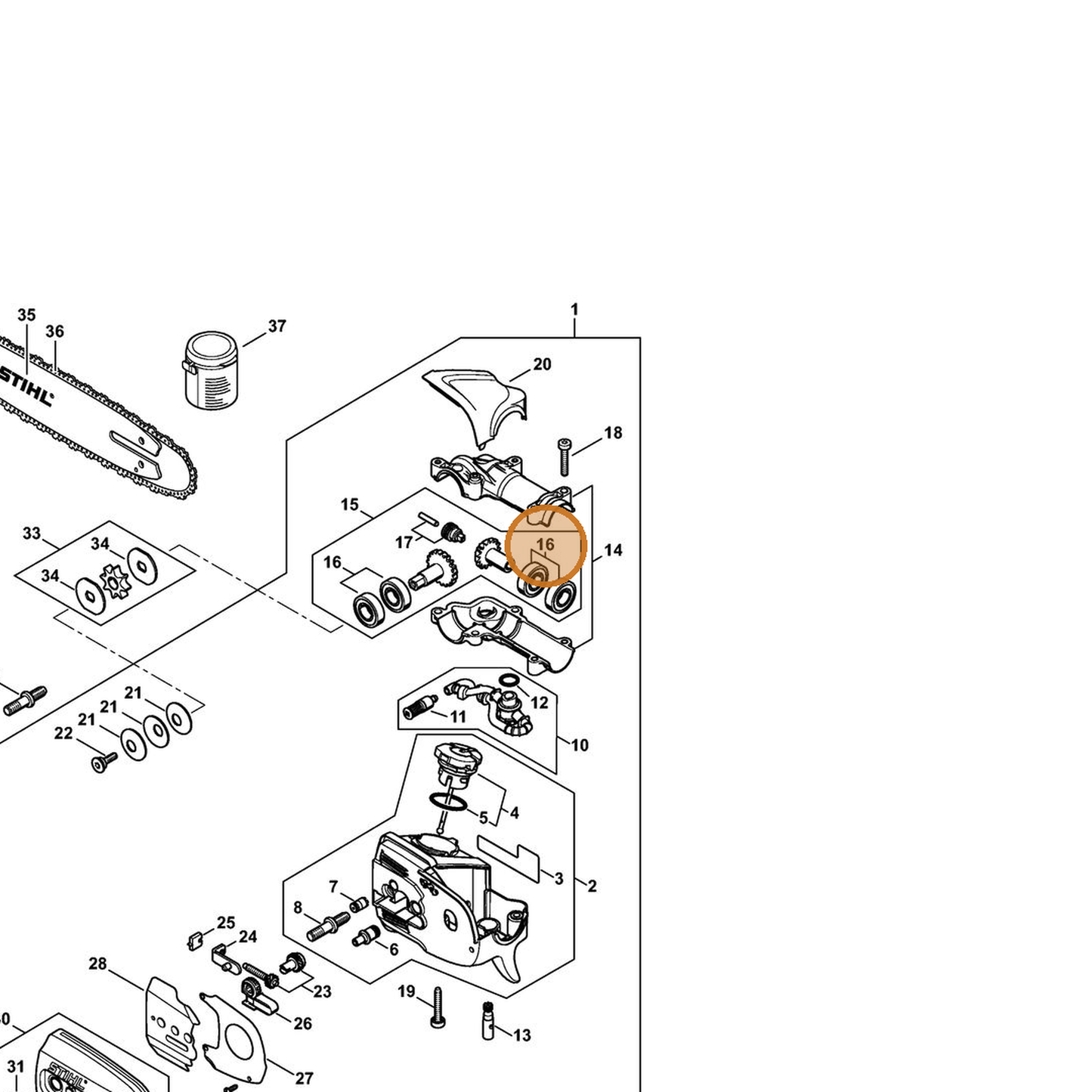 STIHL part 4182-007-1004 — IPL diagram snippet (6x zoom, amber highlight)