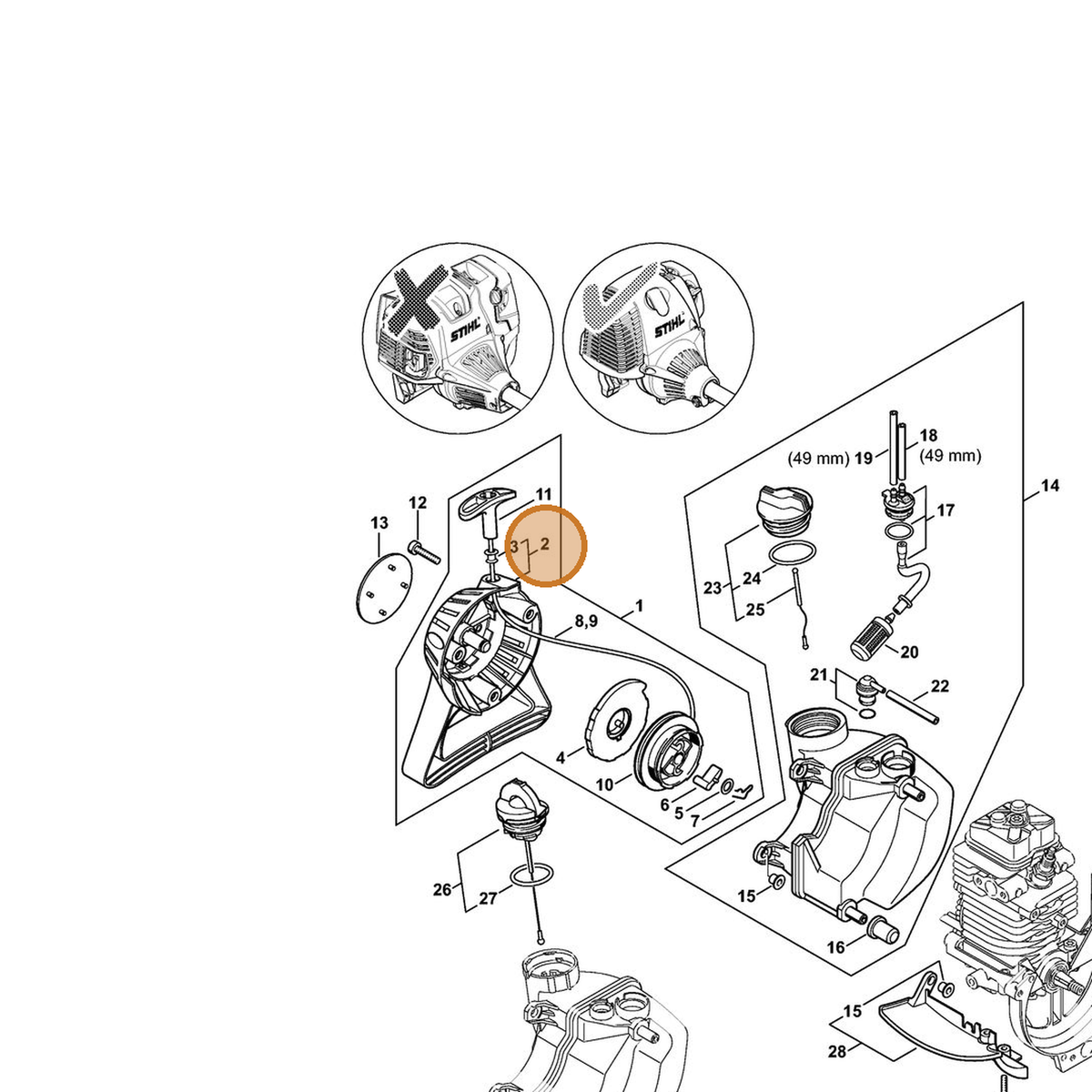 STIHL part 4182-190-0400 — IPL diagram snippet (6x zoom, amber highlight)