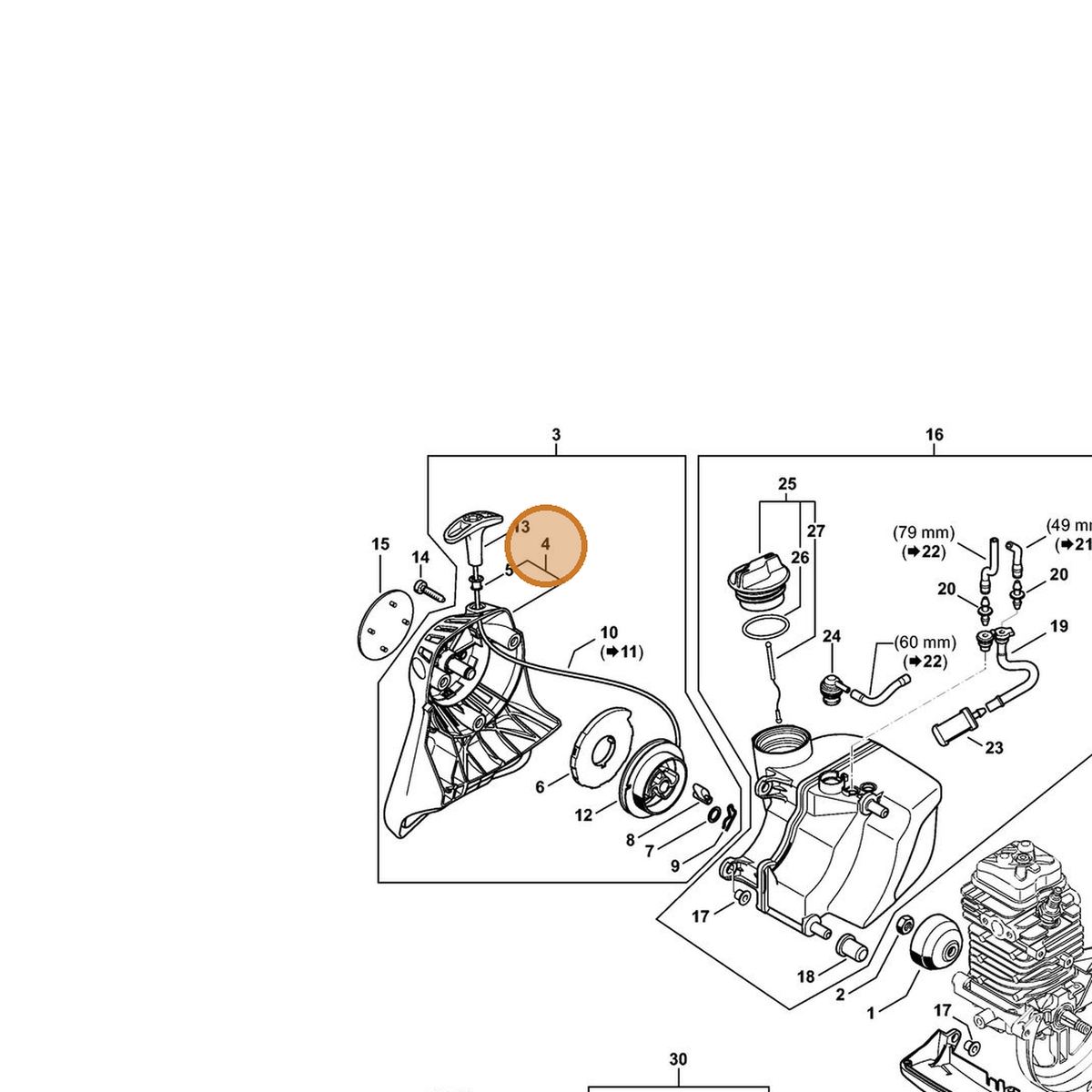 STIHL part 4182-190-0401 — IPL diagram snippet (6x zoom, amber highlight)