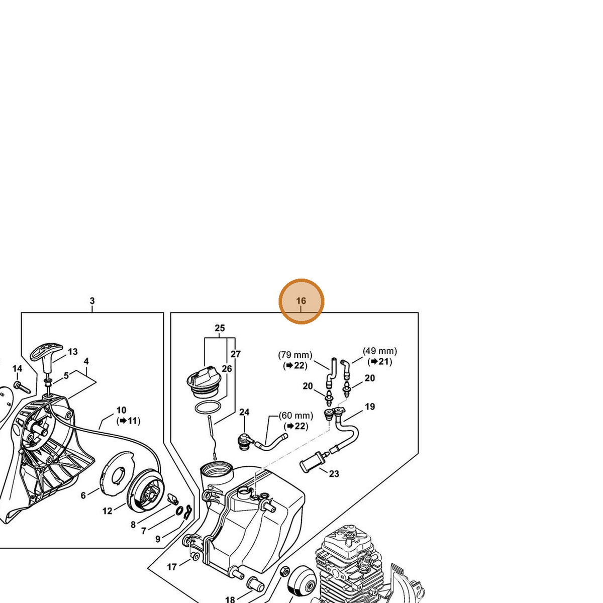 STIHL part 4182-350-0401 — IPL diagram snippet (6x zoom, amber highlight)