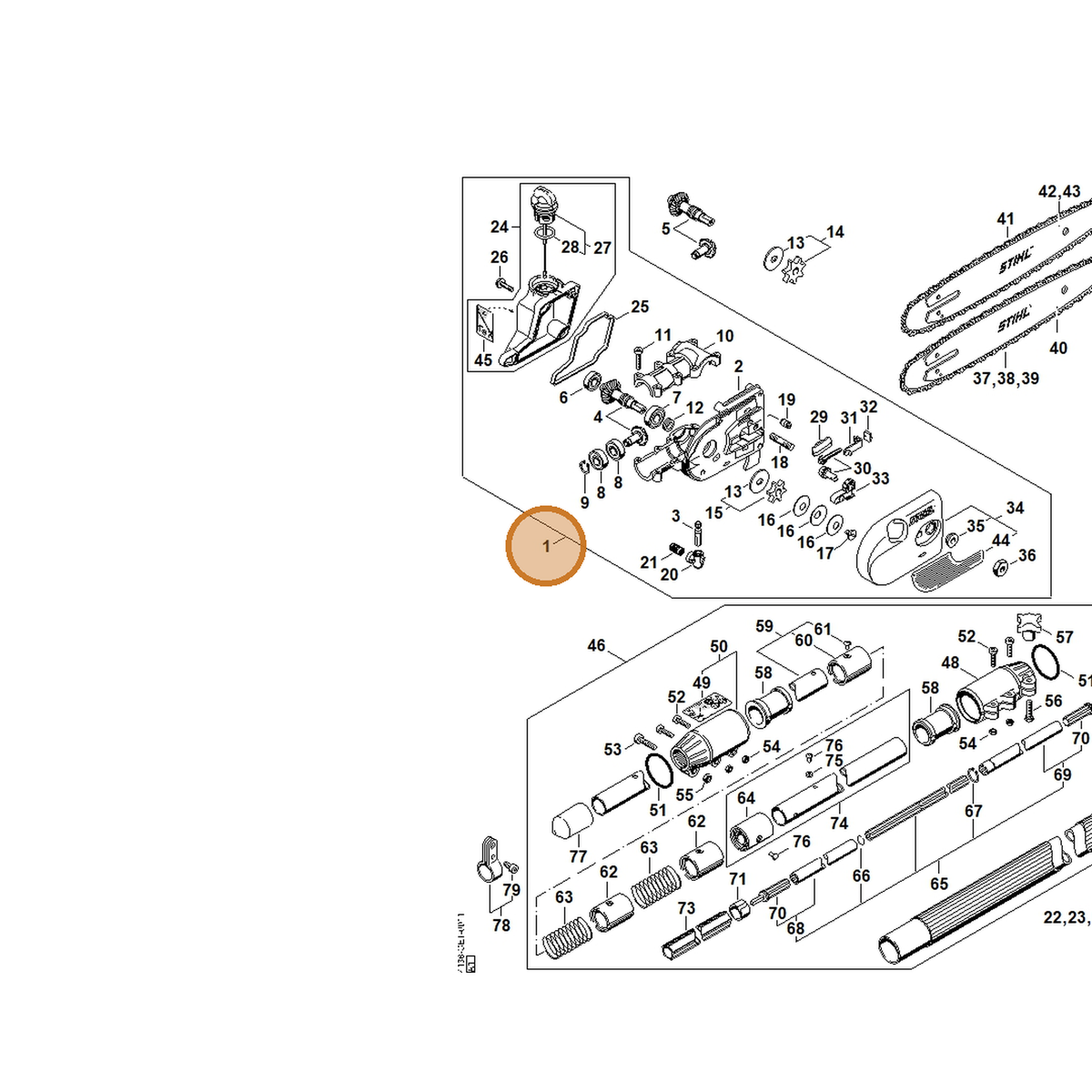 STIHL part 4182-640-0136 — IPL diagram snippet (6x zoom, amber highlight)