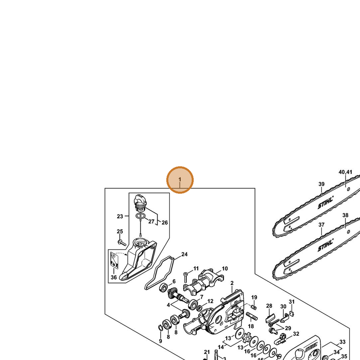 STIHL part 4182-640-0139 — IPL diagram snippet (6x zoom, amber highlight)