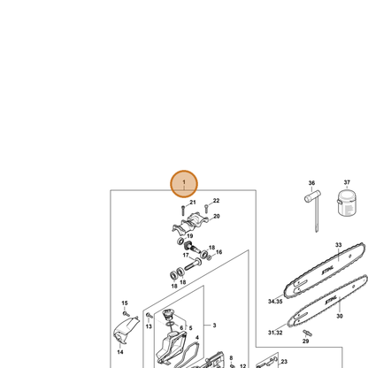 STIHL part 4182-640-0145 — IPL diagram snippet (6x zoom, amber highlight)