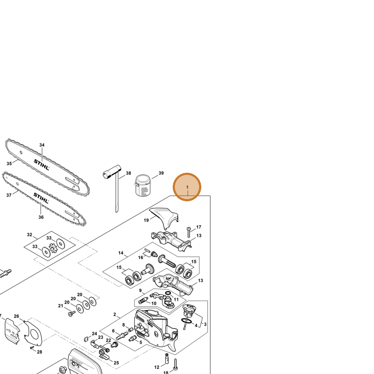 STIHL part 4182-640-0152 — IPL diagram snippet (6x zoom, amber highlight)