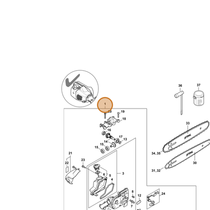 STIHL part 4182-640-0154 — IPL diagram snippet (6x zoom, amber highlight)