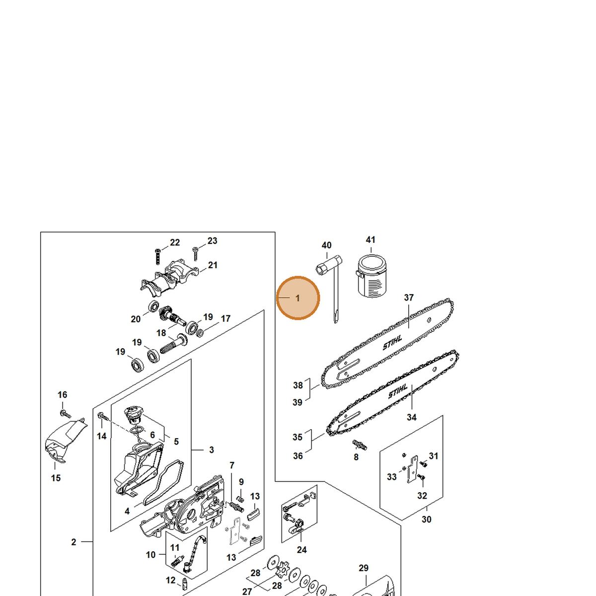 STIHL part 4182-640-0156 — IPL diagram snippet (6x zoom, amber highlight)