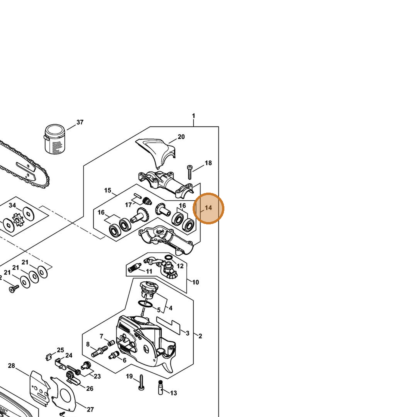 STIHL part 4182-640-0552 — IPL diagram snippet (6x zoom, amber highlight)